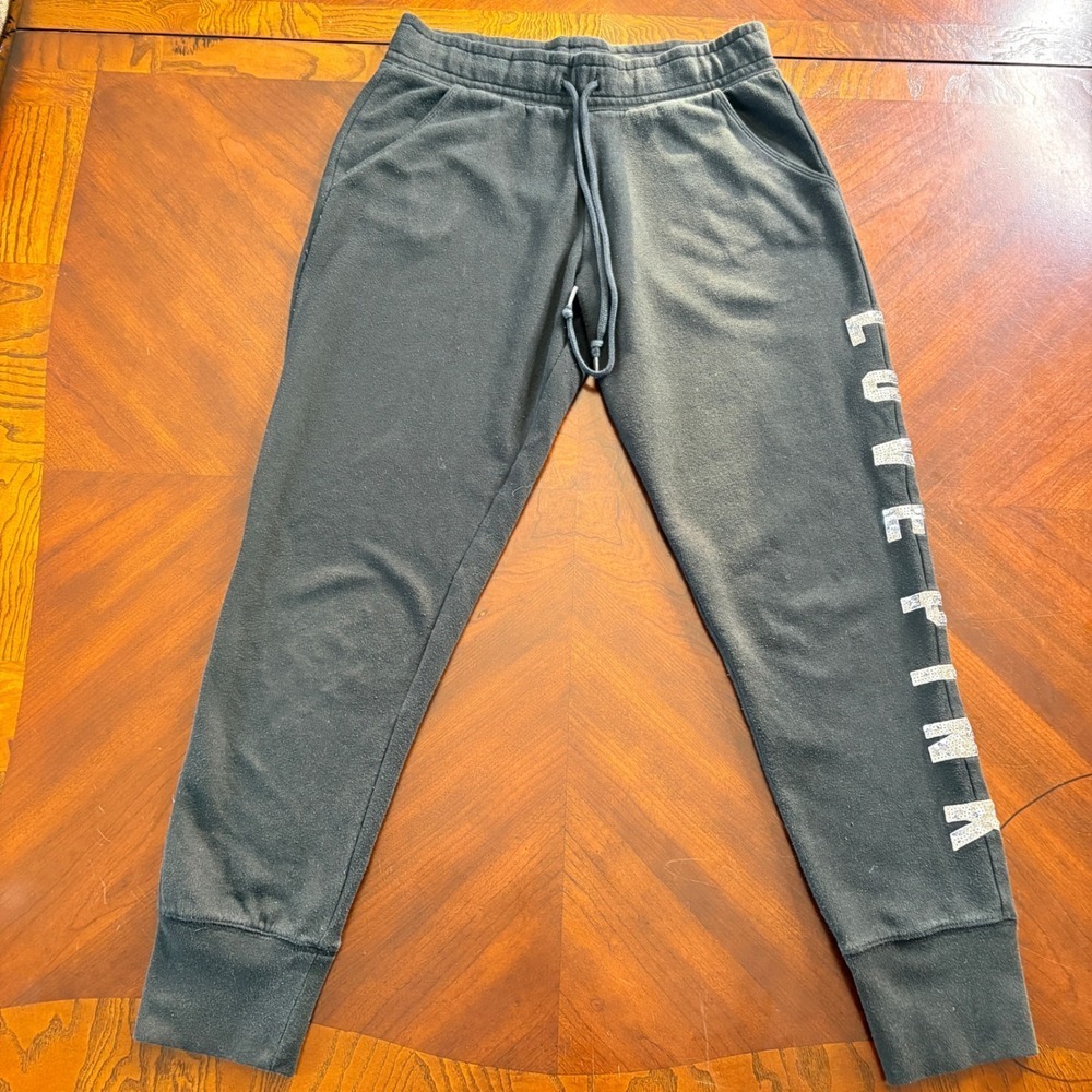 Victoria's Secret Love Pink Bling Joggers Sweatpants Black Sequin Medium Y2K